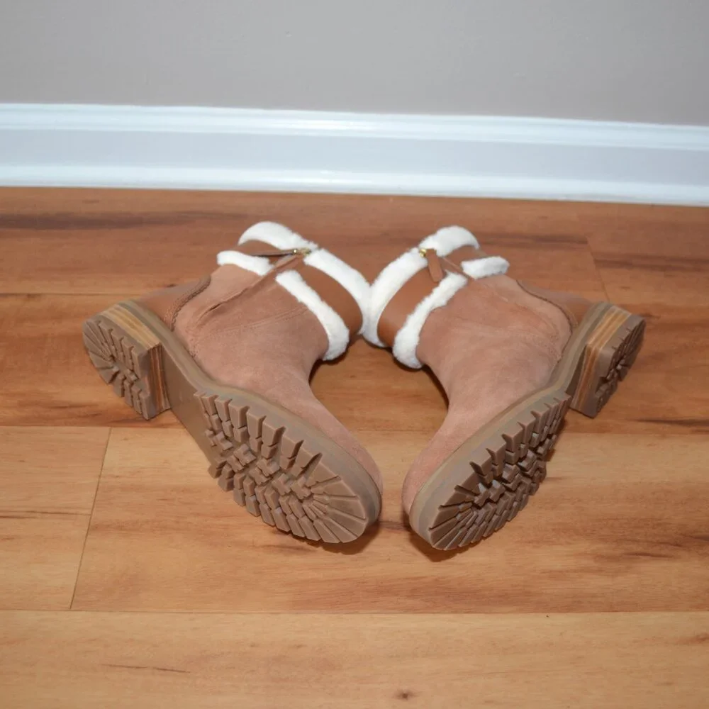 KATE SPADE NEW Bailee Faux Fur Lined Warm Gingerbread suede Ankle Booties 7.5